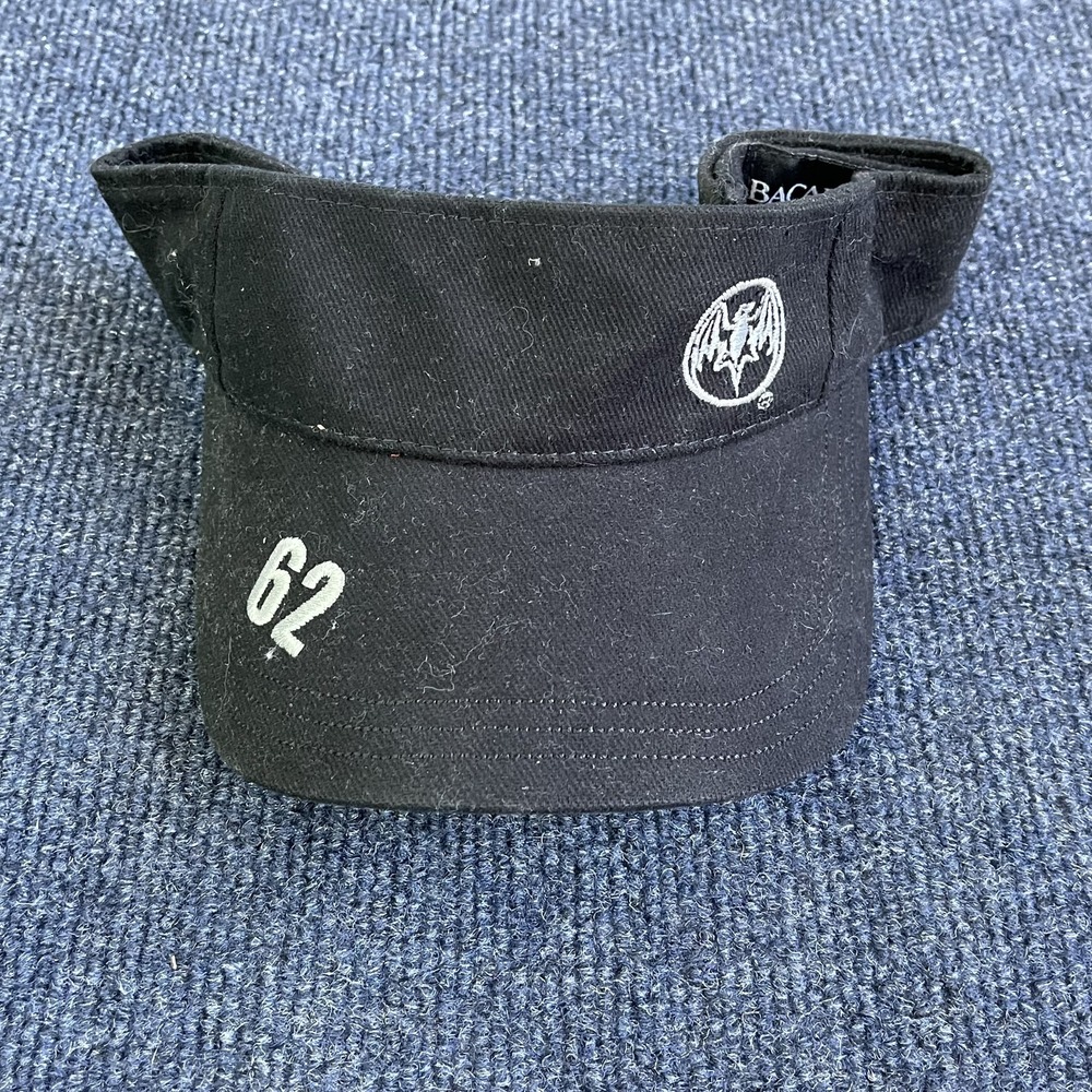 Y2K Bacardi Hat Visor Strap Back Mens One‎ Size Black Bat Logo 62 Rum Bar Promo